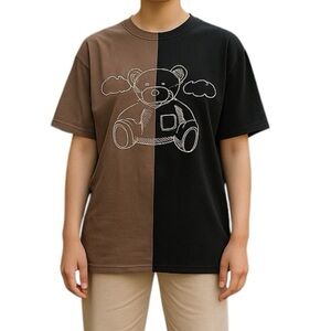 Romwe Large Colorblock Teddy Bear Graphic Tshirt Oversized